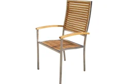 Sale Garten-Essgruppe, natur, Edelstahl/Teak, Esstisch 180x90cm, 6 Hochlehner, FSC®-zertifiziertes Produkt Garten-Essgruppen|Edelstahl-Gartenmöbel