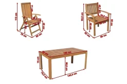 Outlet Garten-Essgruppe, natur, Akazie, Tisch 160 x 90 cm, 4 Stühle, 2 Klappsessel, FSC®-zertifiziertes Produkt Garten-Essgruppen
