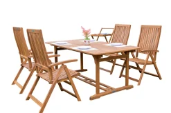 Sale Garten-Essgruppe, natur, Akazie, Ausziehtisch 150/200 x 90 cm, 4 Klappstühle, FSC®-zertifiziertes Produkt Garten-Essgruppen|Akazien-Gartenmöbel