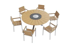 Hot Garten-Essgruppe, natur, Edelstahl/Teak, Ø 170 cm, 6 Stapelsessel, inkl. drehbarer Granitplatte + Eiskühler, FSC®-zertifiziertes Produkt Garten-Essgruppen|Edelstahl-Gartenmöbel