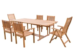 Online Garten-Essgruppe, natur, Akazie, Ausziehtisch 150/200 x 90 cm, 2 Klappstühle, 4 Armlehnensessel, 5-fach verstellbar, FSC®-zertifiziertes Produkt Garten-Essgruppen|Akazien-Gartenmöbel