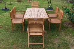 Online Garten-Essgruppe, natur, Akazie, Ausziehtisch 150/200 x 90 cm, 2 Klappstühle, 4 Armlehnensessel, 5-fach verstellbar, FSC®-zertifiziertes Produkt Garten-Essgruppen|Akazien-Gartenmöbel