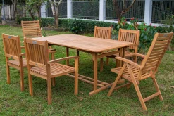 Online Garten-Essgruppe, natur, Akazie, Ausziehtisch 150/200 x 90 cm, 2 Klappstühle, 4 Armlehnensessel, 5-fach verstellbar, FSC®-zertifiziertes Produkt Garten-Essgruppen|Akazien-Gartenmöbel