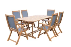Clearance Garten-Essgruppe, natur/grau, Akazie/Textilene, Ausziehtisch 180/240 x 100 cm, 6 Klappstühle 5-fach, FSC®-zertifiziertes Produkt Garten-Essgruppen|Akazien-Gartenmöbel