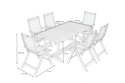 Clearance Garten-Essgruppe, natur/grau, Akazie/Textilene, Ausziehtisch 180/240 x 100 cm, 6 Klappstühle 5-fach, FSC®-zertifiziertes Produkt Garten-Essgruppen|Akazien-Gartenmöbel