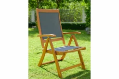Clearance Garten-Essgruppe, natur/grau, Akazie/Textilene, Ausziehtisch 180/240 x 100 cm, 6 Klappstühle 5-fach, FSC®-zertifiziertes Produkt Garten-Essgruppen|Akazien-Gartenmöbel