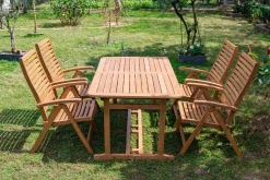 Clearance Garten-Essgruppe, natur, Akazie, Ausziehtisch 180/240 x 100 cm, 4 Klappstühle, klappbar, FSC®-zertifiziertes Produkt Garten-Essgruppen|Akazien-Gartenmöbel