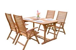 Clearance Garten-Essgruppe, natur, Akazie, Ausziehtisch 180/240 x 100 cm, 4 Klappstühle, klappbar, FSC®-zertifiziertes Produkt Garten-Essgruppen|Akazien-Gartenmöbel
