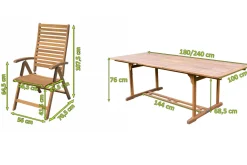 Clearance Garten-Essgruppe, natur, Akazie, Ausziehtisch 180/240 x 100 cm, 4 Klappstühle, klappbar, FSC®-zertifiziertes Produkt Garten-Essgruppen|Akazien-Gartenmöbel