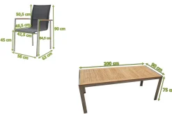Sale Garten-Essgruppe, natur/anthrazit, Edelstahl/Textilene/Teak, Tisch 200x90cm, 6 Diningsessel Garten-Essgruppen|Edelstahl-Gartenmöbel