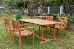 Sale Garten-Essgruppe, natur, Akazie, Ausziehtisch 150/200 x 90 cm, 4 Armlehnensessel, FSC®-zertifiziertes Produkt Garten-Essgruppen|Akazien-Gartenmöbel