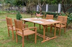 Sale Garten-Essgruppe, natur, Akazie, Ausziehtisch 150/200 x 90 cm, 4 Armlehnensessel, FSC®-zertifiziertes Produkt Garten-Essgruppen|Akazien-Gartenmöbel
