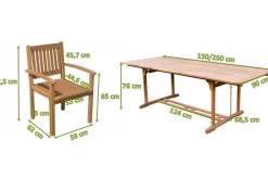 Sale Garten-Essgruppe, natur, Akazie, Ausziehtisch 150/200 x 90 cm, 4 Armlehnensessel, FSC®-zertifiziertes Produkt Garten-Essgruppen|Akazien-Gartenmöbel