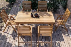 Hot Garten-Essgruppe, natur, Akazie, Ausziehtisch 180/220/260 x 100 cm, 6 Klappstühle, FSC®-zertifiziertes Produkt Garten-Essgruppen|Akazien-Gartenmöbel