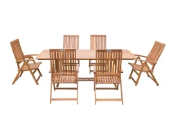 Hot Garten-Essgruppe, natur, Akazie, Ausziehtisch 150/200 x 90 cm, 6 Klappstühle, FSC®-zertifiziertes Produkt Garten-Essgruppen|Akazien-Gartenmöbel