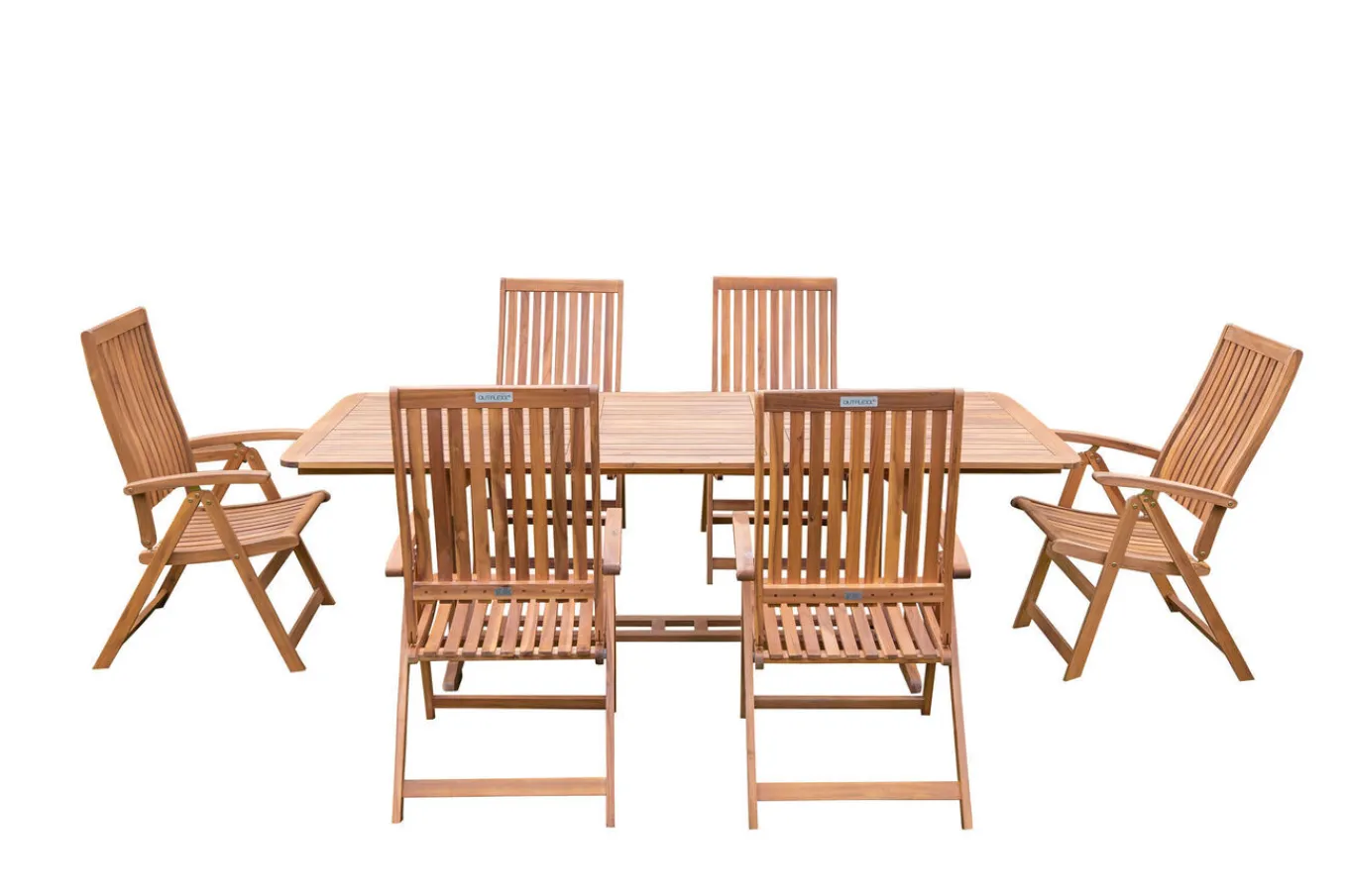 Hot Garten-Essgruppe, natur, Akazie, Ausziehtisch 150/200 x 90 cm, 6 Klappstühle, FSC®-zertifiziertes Produkt Garten-Essgruppen|Akazien-Gartenmöbel