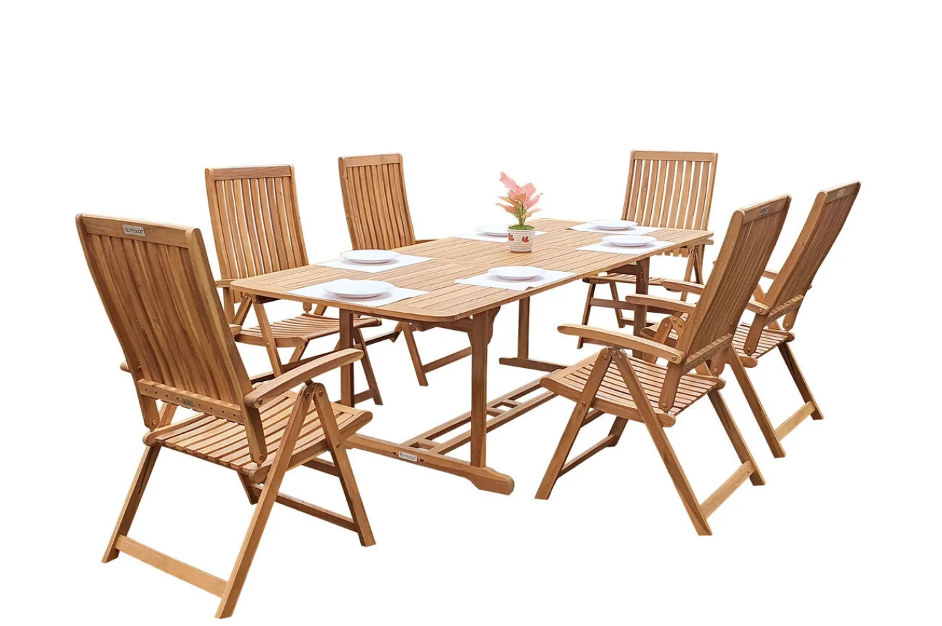 Hot Garten-Essgruppe, natur, Akazie, Ausziehtisch 150/200 x 90 cm, 6 Klappstühle, FSC®-zertifiziertes Produkt Garten-Essgruppen|Akazien-Gartenmöbel