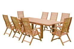 Garten-Essgruppe, natur, Akazie, Ausziehtisch 180/220/260 x 100 cm, 8 Klappstühle, FSC®-zertifiziertes Produkt Garten-Essgruppen|Akazien-Gartenmöbel