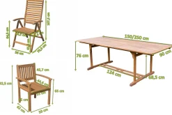 Online Garten-Essgruppe, natur, Akazie, Ausziehtisch 150/200 x 90 cm, 2 Klappstühle, 6 Armlehnensessel, 5-fach verstellbar, FSC®-zertifiziertes Produkt Garten-Essgruppen|Akazien-Gartenmöbel