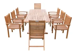 Online Garten-Essgruppe, natur, Akazie, Ausziehtisch 150/200 x 90 cm, 2 Klappstühle, 6 Armlehnensessel, 5-fach verstellbar, FSC®-zertifiziertes Produkt Garten-Essgruppen|Akazien-Gartenmöbel