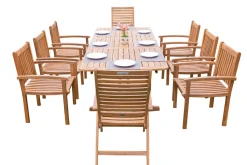 Online Garten-Essgruppe, natur, Akazie, Ausziehtisch 150/200 x 90 cm, 2 Klappstühle, 6 Armlehnensessel, 5-fach verstellbar, FSC®-zertifiziertes Produkt Garten-Essgruppen|Akazien-Gartenmöbel