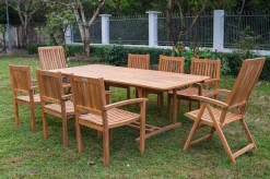 Sale Garten-Essgruppe, natur, Akazie, Ausziehtisch 150/200 x 90 cm, 2 Klappstühle, 6 Armlehnensessel, FSC®-zertifiziertes Produkt Garten-Essgruppen|Akazien-Gartenmöbel
