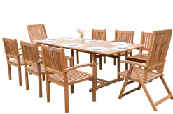 Sale Garten-Essgruppe, natur, Akazie, Ausziehtisch 150/200 x 90 cm, 2 Klappstühle, 6 Armlehnensessel, FSC®-zertifiziertes Produkt Garten-Essgruppen|Akazien-Gartenmöbel