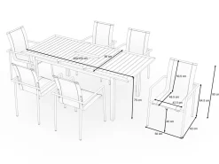 Clearance Garten-Essgruppe, natur/anthrazit, Edelstahl/Textilene/Teak, Ausziehtisch 150/200x90cm, 6 Diningsessel Garten-Essgruppen|Edelstahl-Gartenmöbel