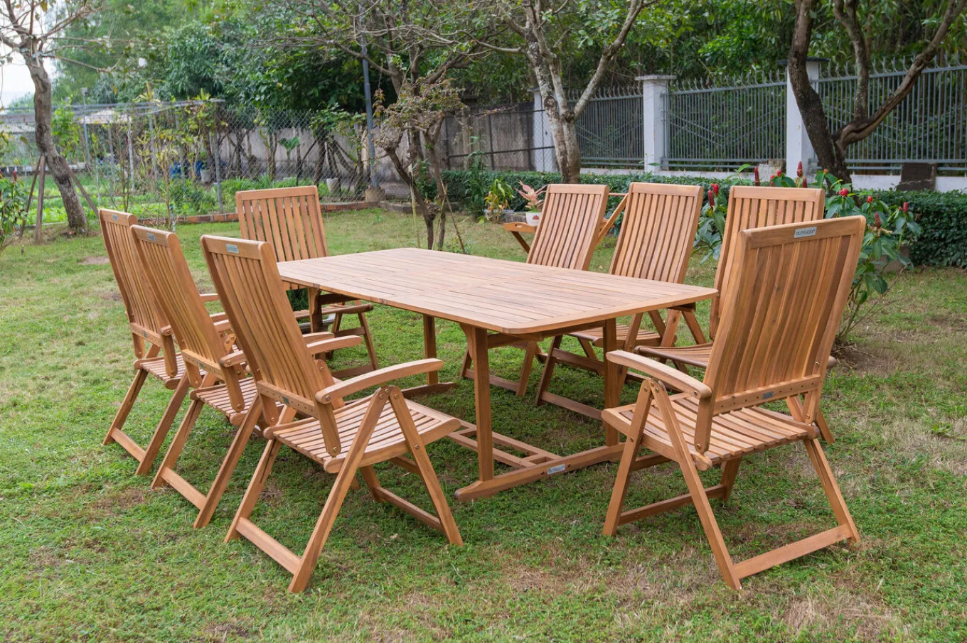 Hot Garten-Essgruppe, natur, Akazie, Ausziehtisch 150/200 x 90 cm, 8 Klappstühle, FSC®-zertifiziertes Produkt Garten-Essgruppen|Akazien-Gartenmöbel