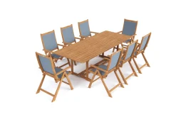 Outlet Garten-Essgruppe, natur/grau, Akazie/Textilene, Ausziehtisch 180/240 x 100 cm, 8 Klappstühle 5-fach, FSC®-zertifiziertes Produkt Garten-Essgruppen|Akazien-Gartenmöbel