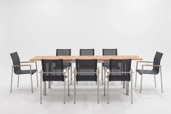 New Garten-Essgruppe, natur/anthrazit, Edelstahl/Textilene/Teakholz, Ausziehtisch 180/240x100cm, 8 Diningsessel, FSC®-zertifiziertes Produkt Garten-Essgruppen
