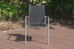Garten-Essgruppe, natur/anthrazit, Edelstahl/Textilene/Teak, Tisch 180x90cm, 6 Diningsessel Garten-Essgruppen|Edelstahl-Gartenmöbel
