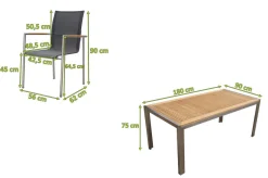 Garten-Essgruppe, natur/anthrazit, Edelstahl/Textilene/Teak, Tisch 180x90cm, 6 Diningsessel Garten-Essgruppen|Edelstahl-Gartenmöbel