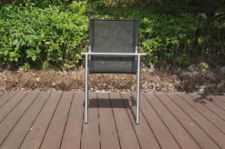 Garten-Essgruppe, natur/anthrazit, Edelstahl/Textilene/Teak, Tisch 180x90cm, 6 Diningsessel Garten-Essgruppen|Edelstahl-Gartenmöbel