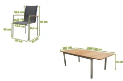 Garten-Essgruppe, natur/anthrazit, Edelstahl/Textilene/Teakholz, Ausziehtisch 180/240x100cm, 6 Diningsessel, FSC®-zertifiziertes Produkt Garten-Essgruppen