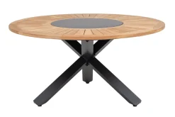 Online Garten-Essgruppe, ® anthrazit matt, Aluminium / Teak / Textil, Ø 150 cm, 5 Klappstühle, mit Teak-Armlehnen Garten-Essgruppen