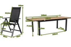 Sale Garten-Essgruppe, ® anthrazit matt, Alu / Teak / Textil, Ausziehtisch 180/240 x 100cm, 8 Klappstühle Garten-Essgruppen