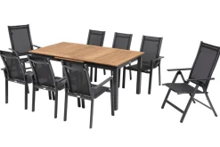 Sale Garten-Essgruppe, ® anthrazit matt, Alu / Teak / Textil, Ausziehtisch 180/240 x 100cm, 8 Klappstühle Garten-Essgruppen
