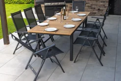 Sale Garten-Essgruppe, ® anthrazit matt, Alu / Teak / Textil, Ausziehtisch 180/240 x 100cm, 8 Klappstühle Garten-Essgruppen