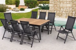 Sale Garten-Essgruppe, ® anthrazit matt, Alu / Teak / Textil, Ausziehtisch 180/240 x 100cm, 8 Klappstühle Garten-Essgruppen