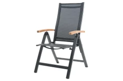 Sale Garten-Essgruppe, ® anthrazit matt, Alu / Teak / Textil, Tisch 180/240x100cm, 6 Klappstühle Garten-Essgruppen