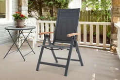 Best Garten-Essgruppe, ® anthrazit matt, Alu / Teak / Textil, Tisch 180/240 x 100cm, 6 Stapelsessel, 2 Klappstühle Garten-Essgruppen|Aluminium-Gartenmöbel