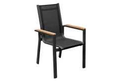 Garten-Essgruppe, ® anthrazit matt, Alu / Teak / Textil, Tisch 150/210x90cm, 8 Stapelsessel Garten-Essgruppen