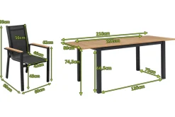 Garten-Essgruppe, ® anthrazit matt, Alu / Teak / Textil, Tisch 150/210x90cm, 8 Stapelsessel Garten-Essgruppen