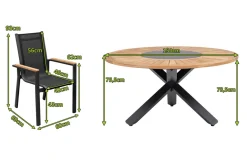 Sale Garten-Essgruppe, ® anthrazit matt, Alu / Teak / Textil, Esstisch Ø 150 cm, 5 Stapelstühle Garten-Essgruppen