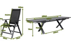 Discount Garten-Essgruppe, ® anthrazit matt, Alu / Spraystone / Textil, Tisch 180/280x100cm, 8 Klappstühle Garten-Essgruppen|Aluminium-Gartenmöbel