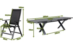 Discount Garten-Essgruppe, ® anthrazit matt, Alu / Spraystone / Textil, Tisch 180/280x100cm, 8 Klappstühle Garten-Essgruppen|Aluminium-Gartenmöbel