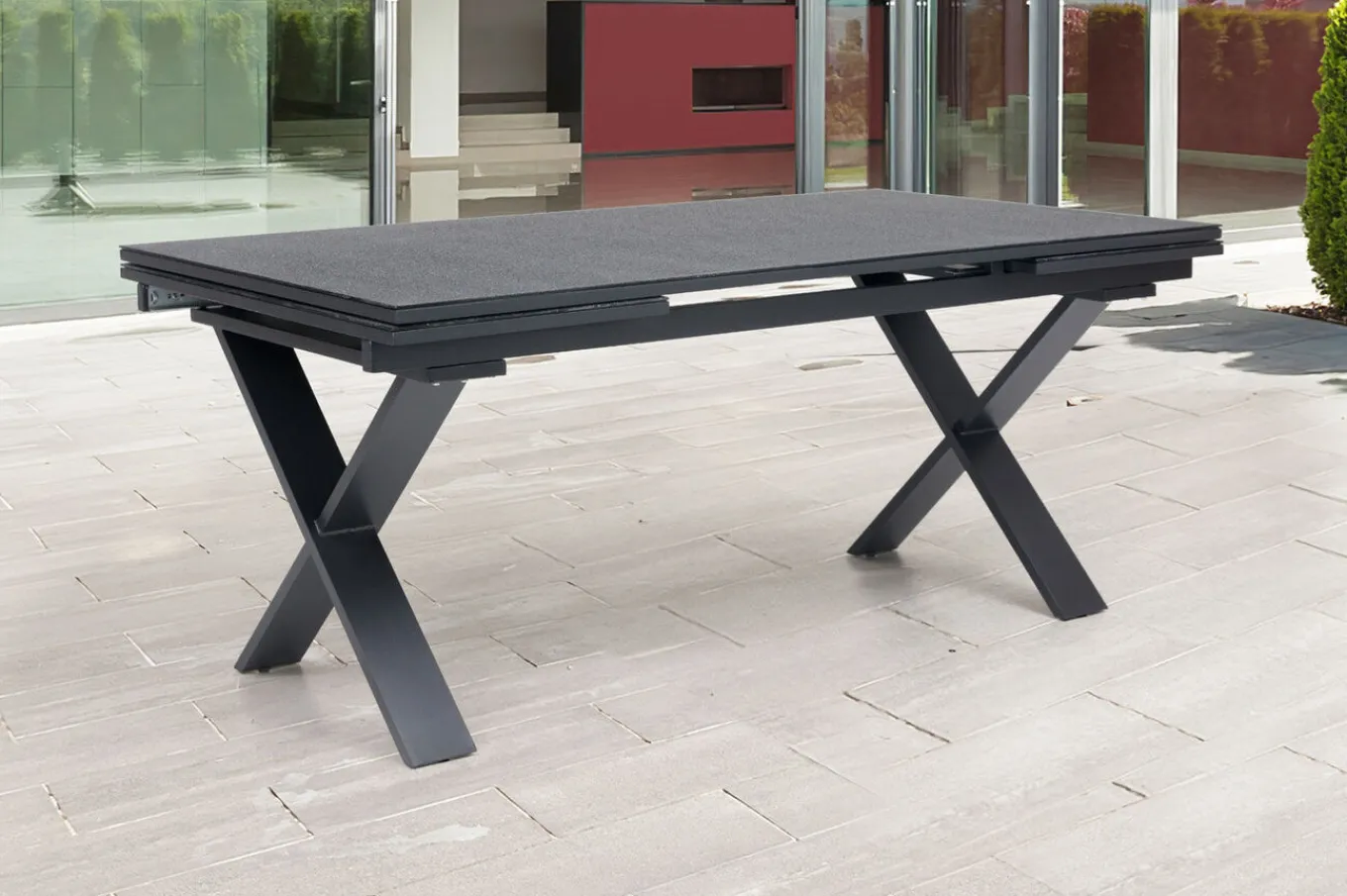 Discount Garten-Essgruppe, ® anthrazit matt, Alu / Spraystone / Textil, Tisch 180/280x100cm, 8 Klappstühle Garten-Essgruppen|Aluminium-Gartenmöbel