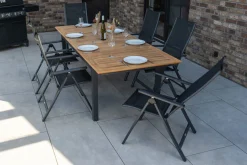 Outlet Garten-Essgruppe, ® anthrazit matt, Alu / Teak / Textil, Ausziehtisch 180/240 x 100cm, 6 Klappstühle Garten-Essgruppen