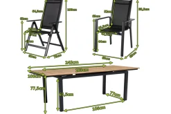 Online Garten-Essgruppe, ® anthrazit matt, Alu / Teak / Textil, Ausziehtisch 180/240 x 100cm, 6 Stapelsessel, 2 Klappstühle Garten-Essgruppen|Aluminium-Gartenmöbel